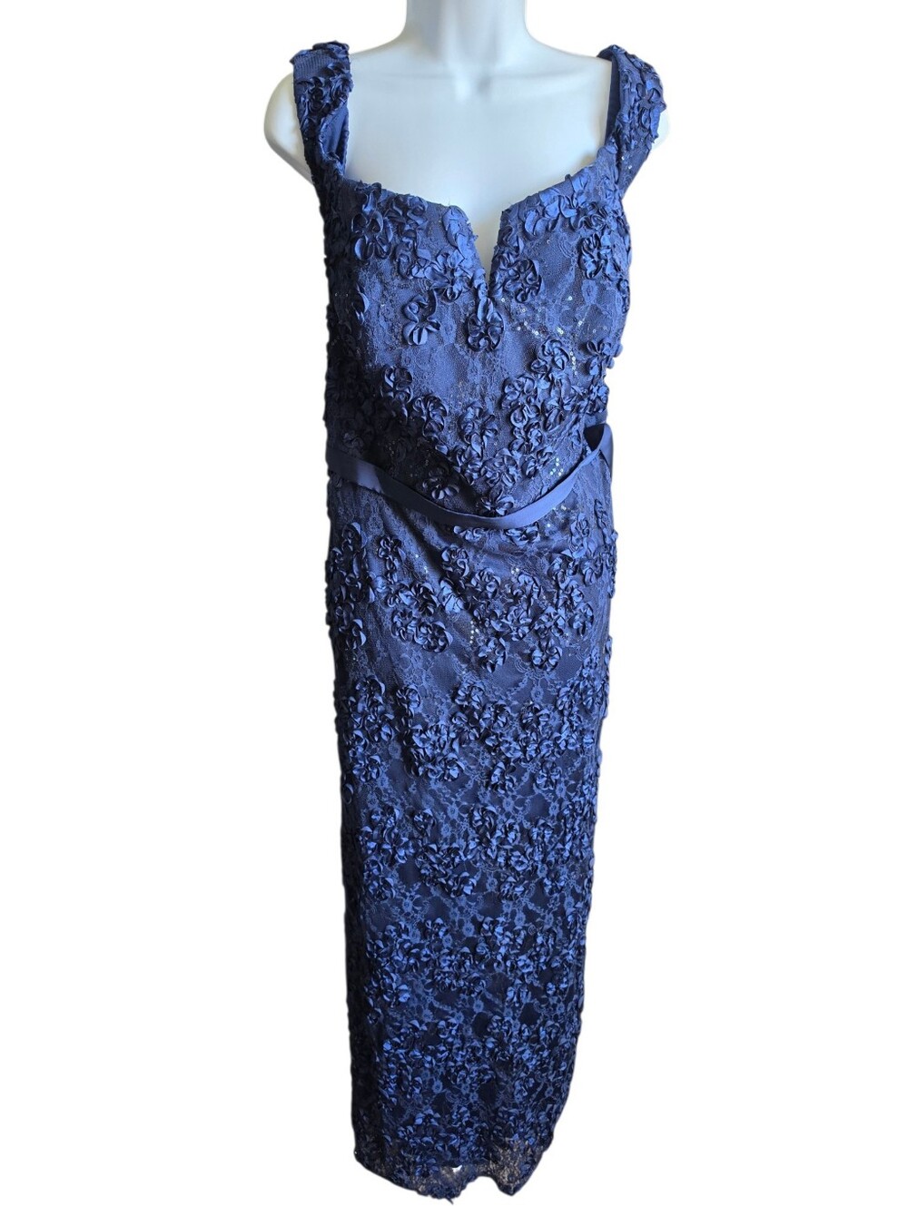 Oleg Cassini Navy Blue Lace 3D Floral Gown - Size 20W